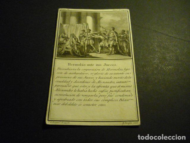Arte: HERMOLAO ANTE SUS JUECES GRABADO SIGLO XVIII T. L. ENGUIDANOS Y M. GARRIDO 9 X 14 CM