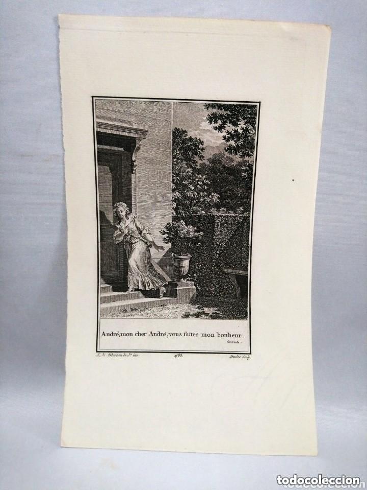 Arte: Grabado 1783. Gertrude. Par Duclos. Andr&eacute;, mon cher Andr&eacute;, vous faites mon bonheur. Voltaire