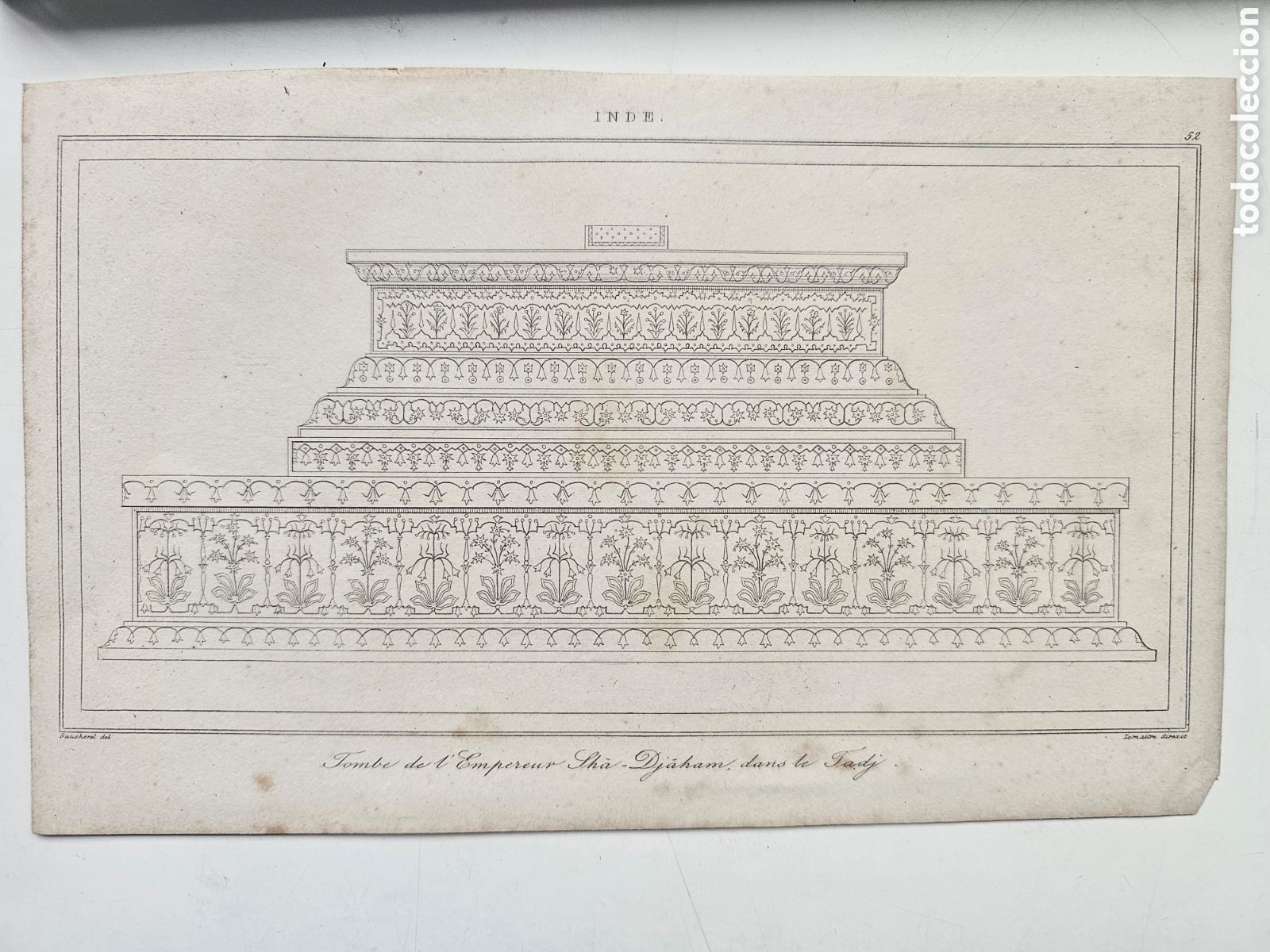 Arte: Grabado Antiguo S. XIX - Tumba del Emperador Shah-Djahan (Taj Mahal, India)