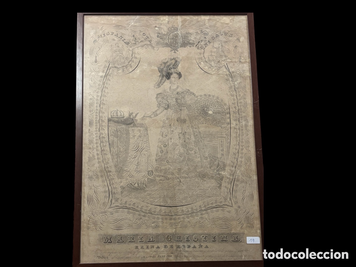 Arte: Grabado antiguo. Mar&iacute;a Cristina. Siglo XIX.