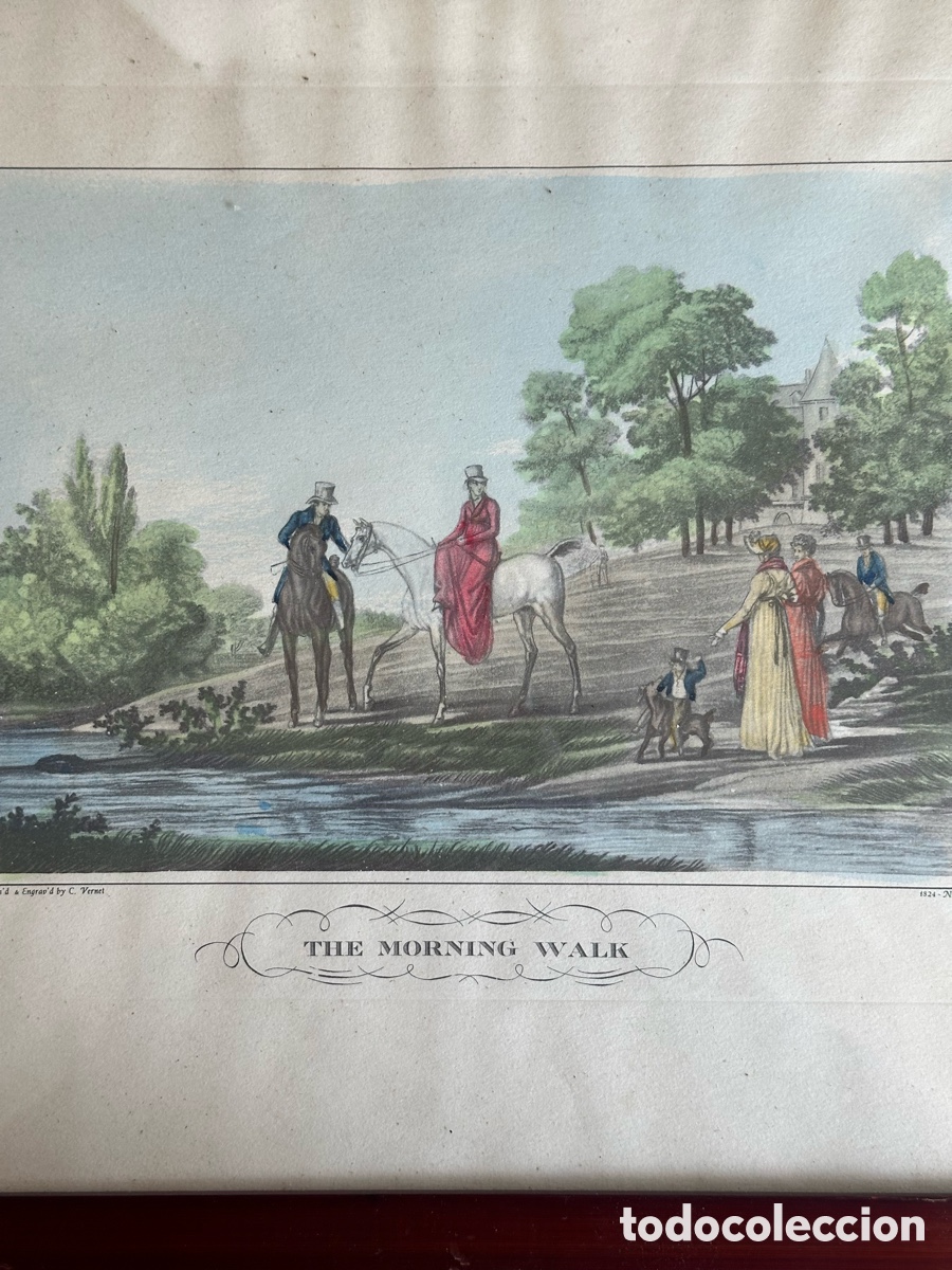 Arte: 3 Grabados iluminados &ldquo;Hunting&rdquo; by C. Vernet, 1824. N&uacute;mero 1, 10 y 11. Escenas caza.