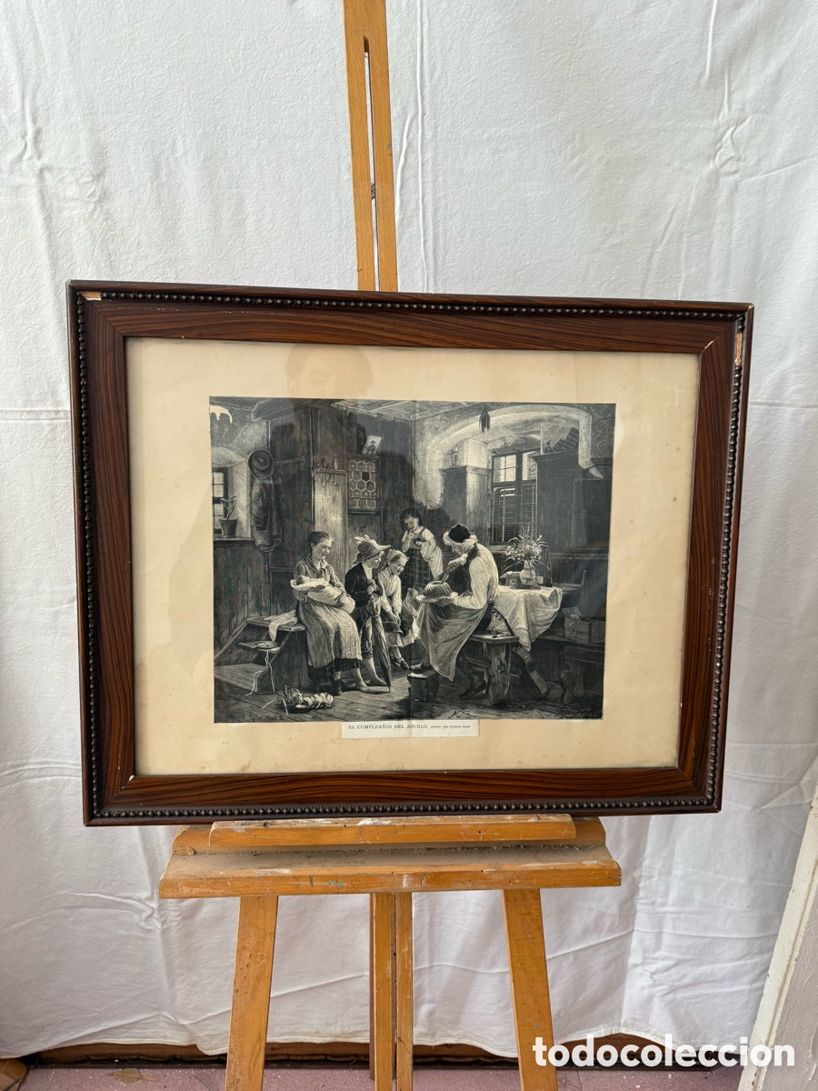 Arte: Grabado antiguo El cumplea&ntilde;os del abuelo seg&uacute;n Gustavo Igler enmarcado