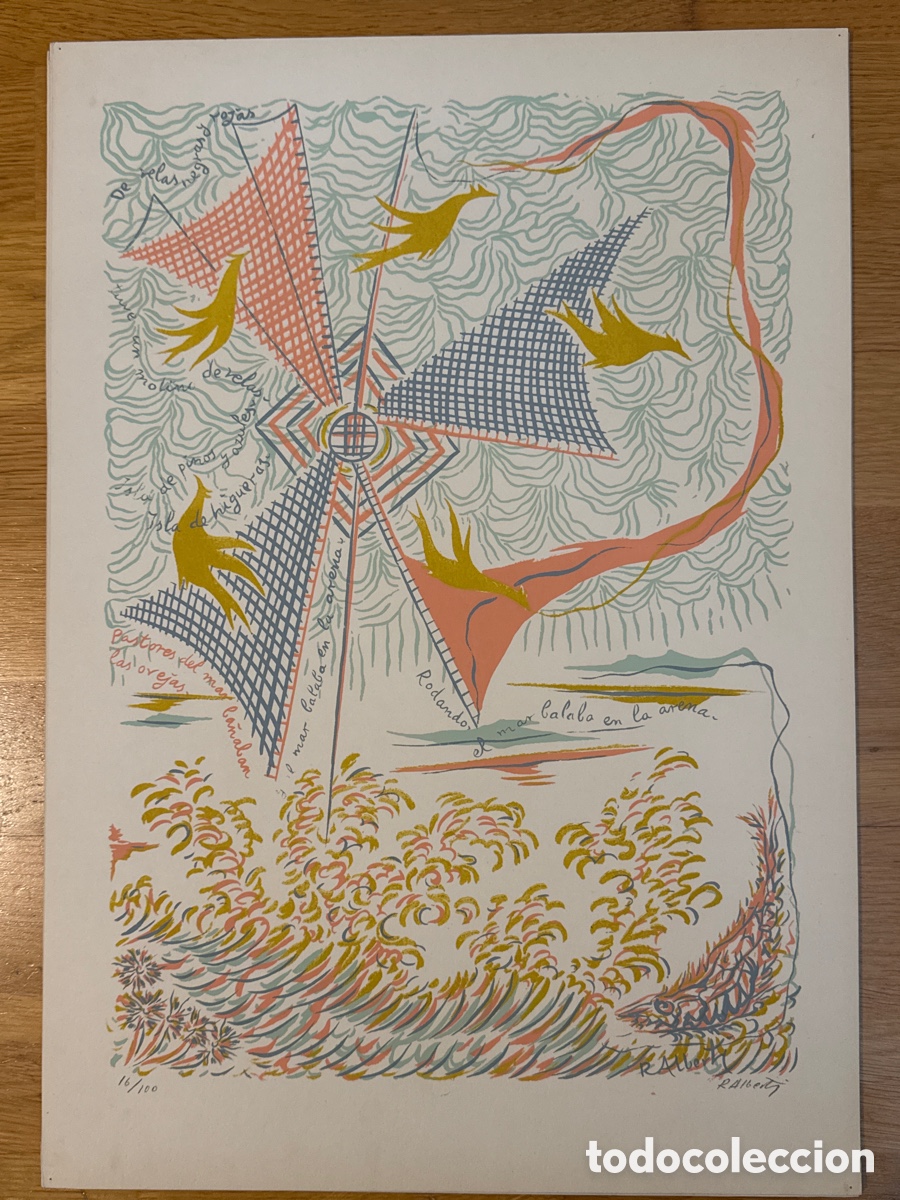 Arte: LIRICOGRAF&Iacute;A ORIGINAL DE RAFAEL ALBERTI. GRABADO NUMERADO Y FIRMADO. A&Ntilde;O 1954. ESPECTACULAR!!!!!!