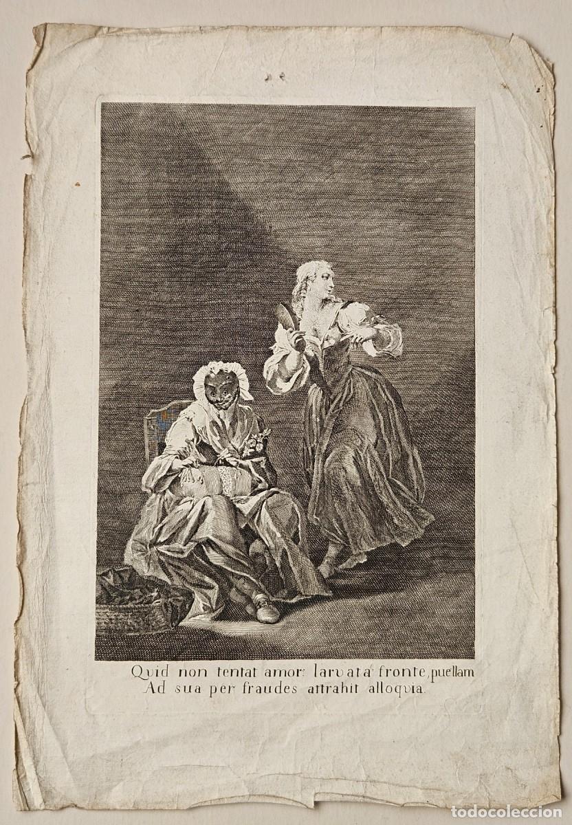 Arte: Grabado. Arlequ&iacute;n como encajera. Francesco Bartolozzi, 1760. - Foto 1