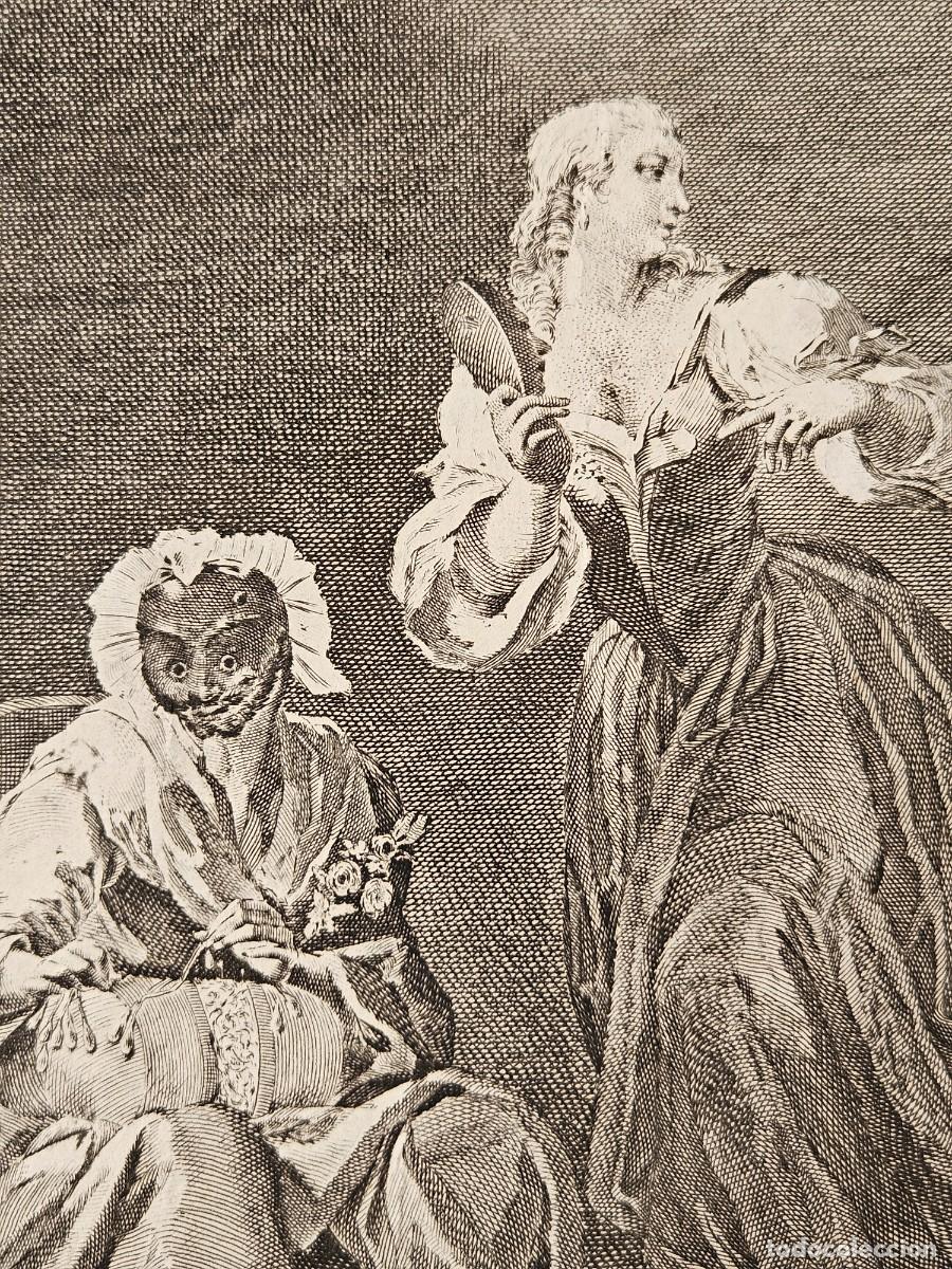 Arte: Grabado. Arlequ&iacute;n como encajera. Francesco Bartolozzi, 1760. - Foto 2