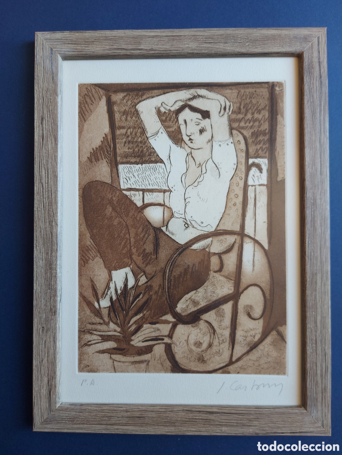 Arte: JAUME CARBONELL &rdquo;JOVEN DESCANSANDO&rdquo; GRABADO AL AGUAFUERTE