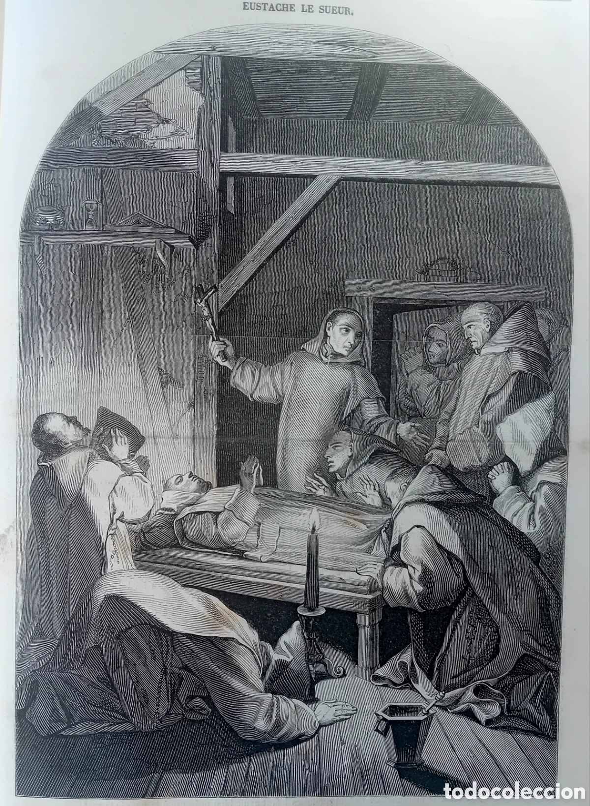 Arte: Grabado Antiguo 1846 - Muerte San Bruno