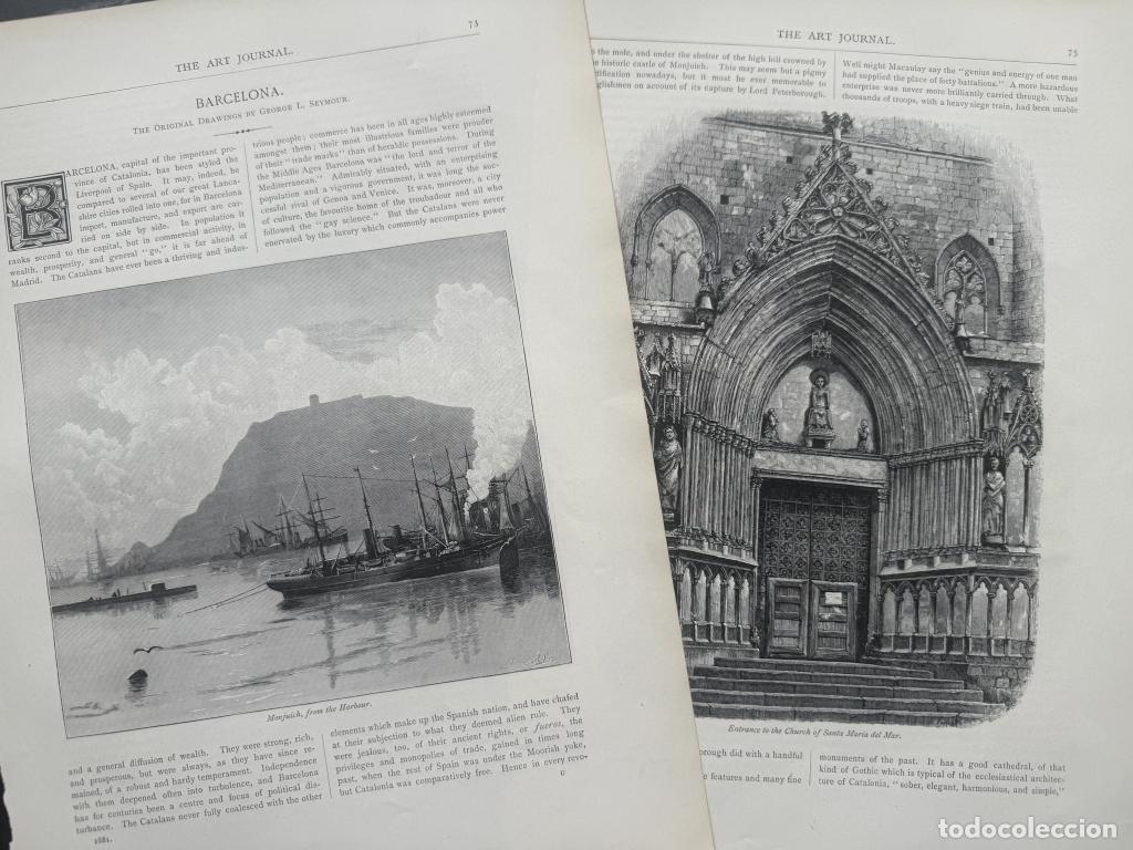 Arte: Grabados con vistas y texto sobre Barcelona (Catalu&ntilde;a, Espa&ntilde;a), 1881. Griffiths/Seymour