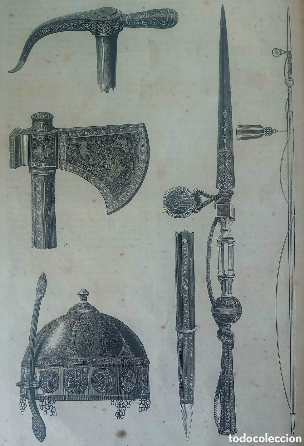 Arte: Grabado Antiguo - Armas del Sult&aacute;n Touman-Bey, S.XIX