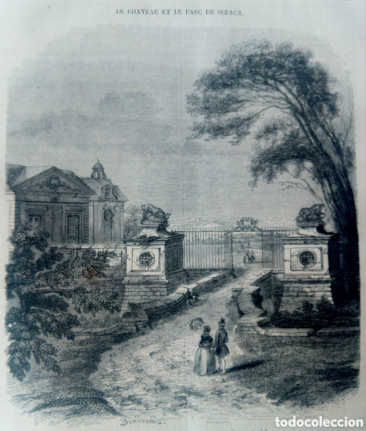 Arte: Grabado Antiguo S. XIX - Castillo y Parque de Sceaux