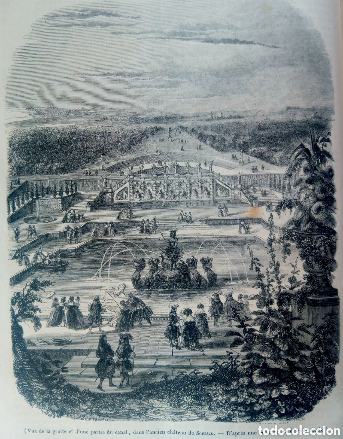Arte: Grabado Antiguo 1846 - Vista del Castillo de Sceaux