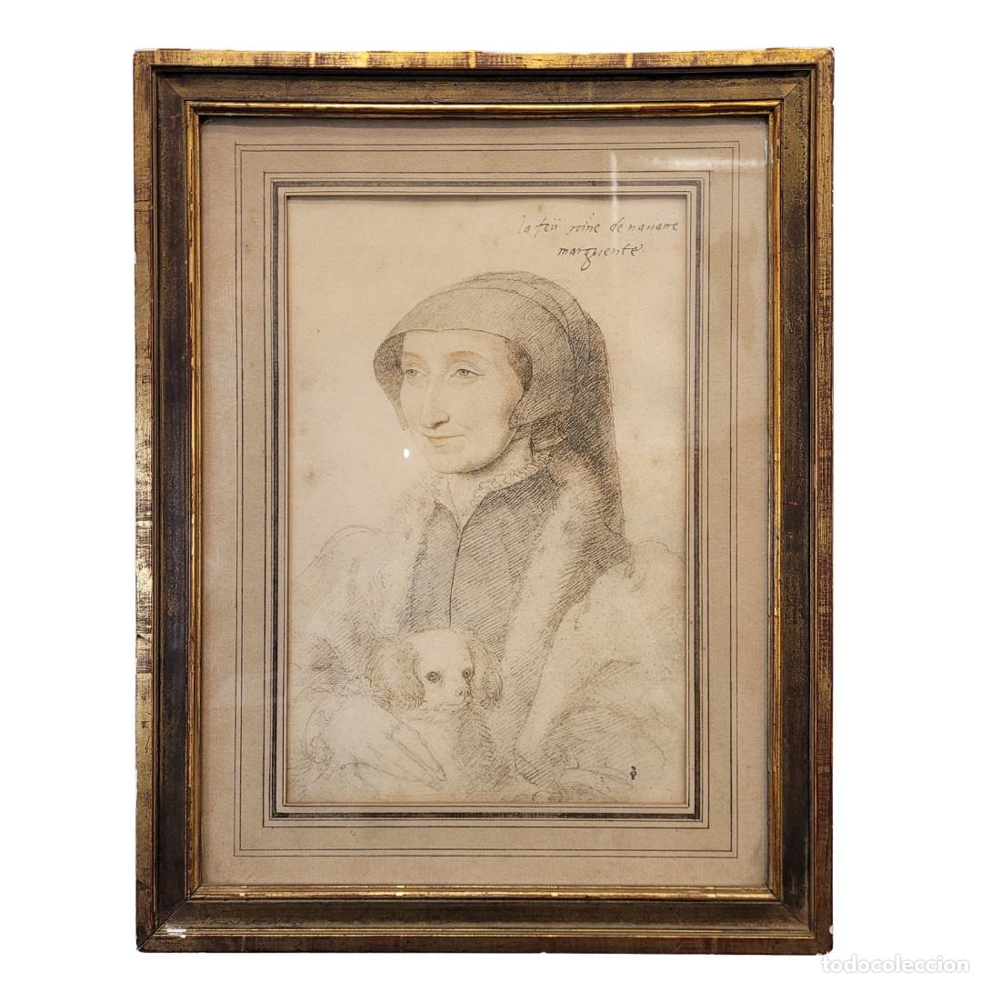 Arte: Litograf&iacute;a &ldquo;La fe&uuml; reine de Navarre Marguerite&rdquo;, original de Jean Clouet, p. s. XX &ndash; Francia