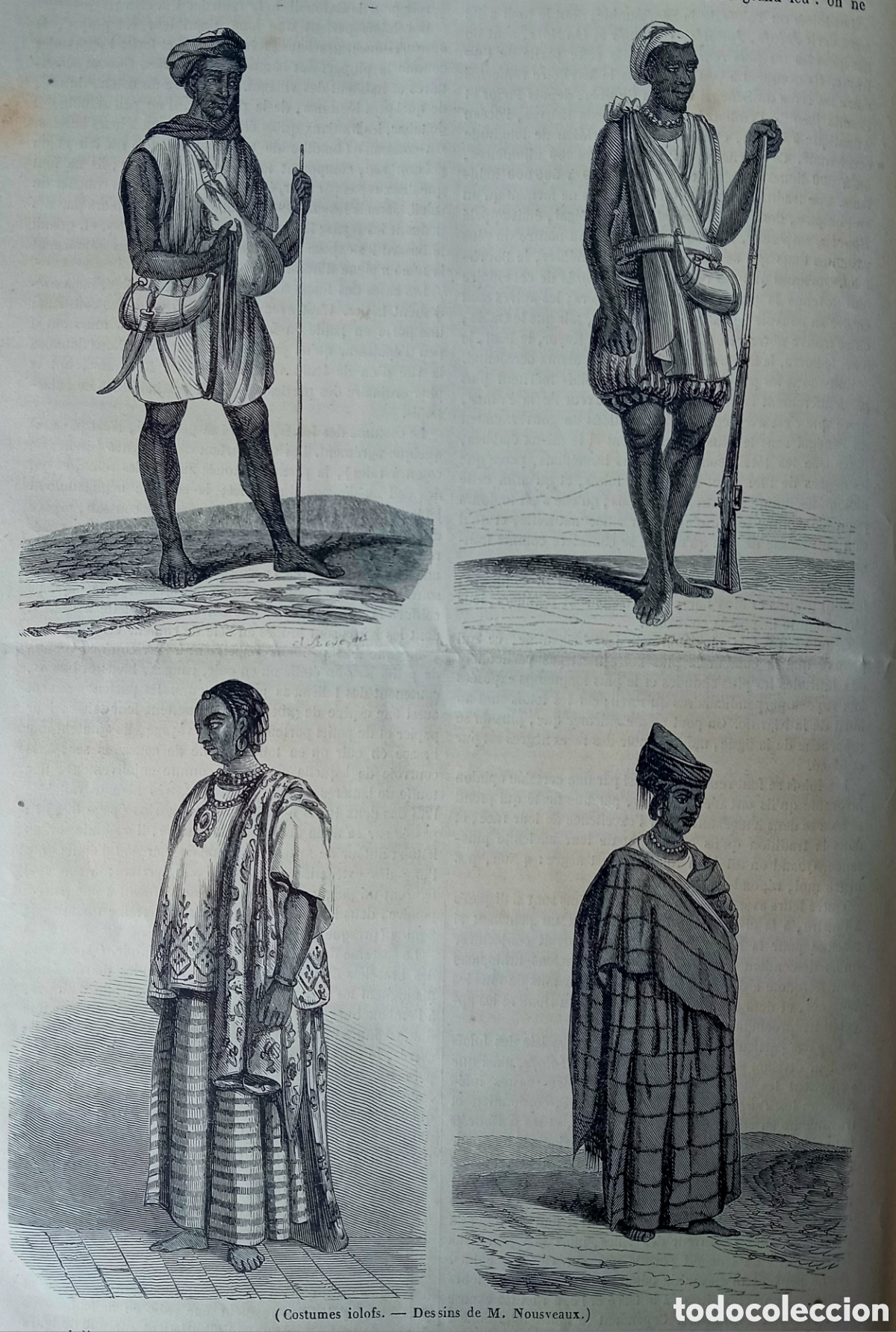 Arte: Grabado Antiguo S. XIX - Costumes Iolofs (Senegal)