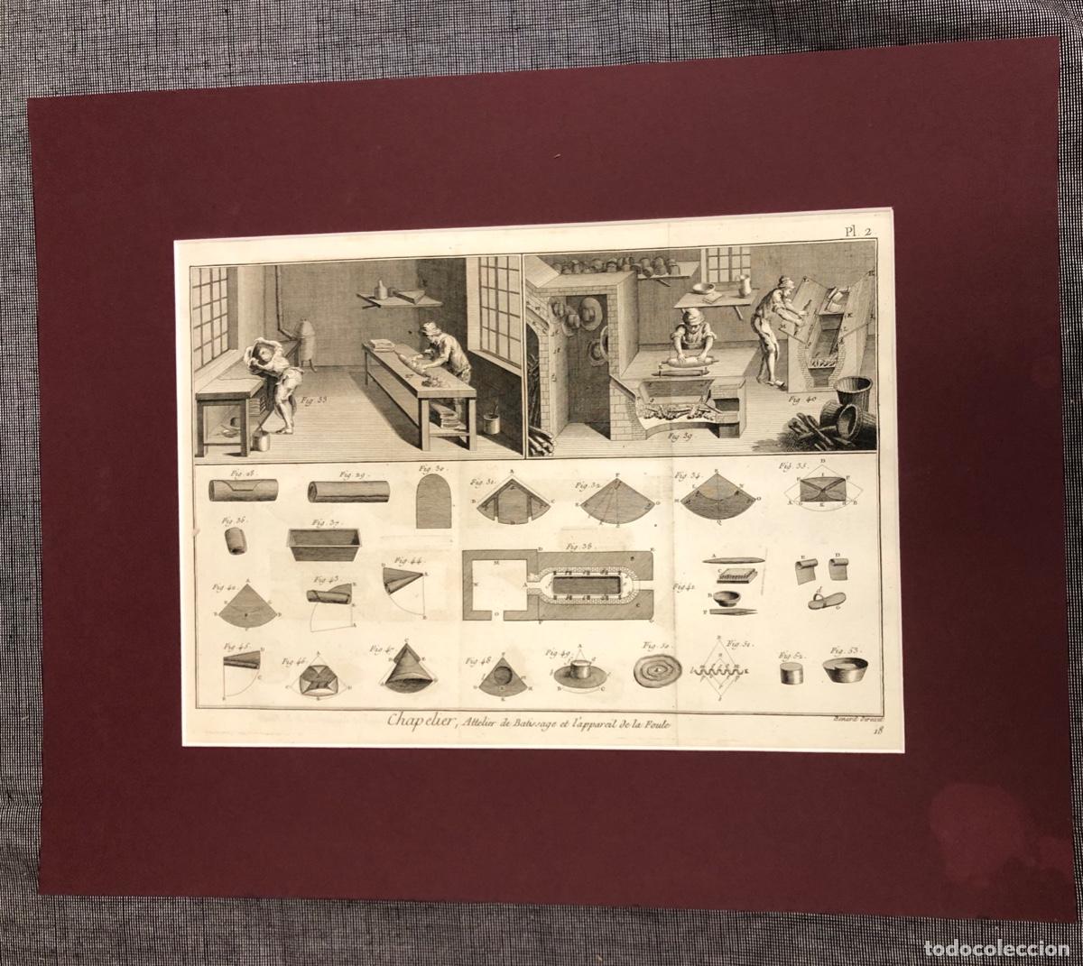 Arte: GRABADO TELAR. CHAPELIER, ATTELIER DE BATISSAGE ET L'APPAREIL DE LA FOULE. BERNARD DIREX. DIDEROT.