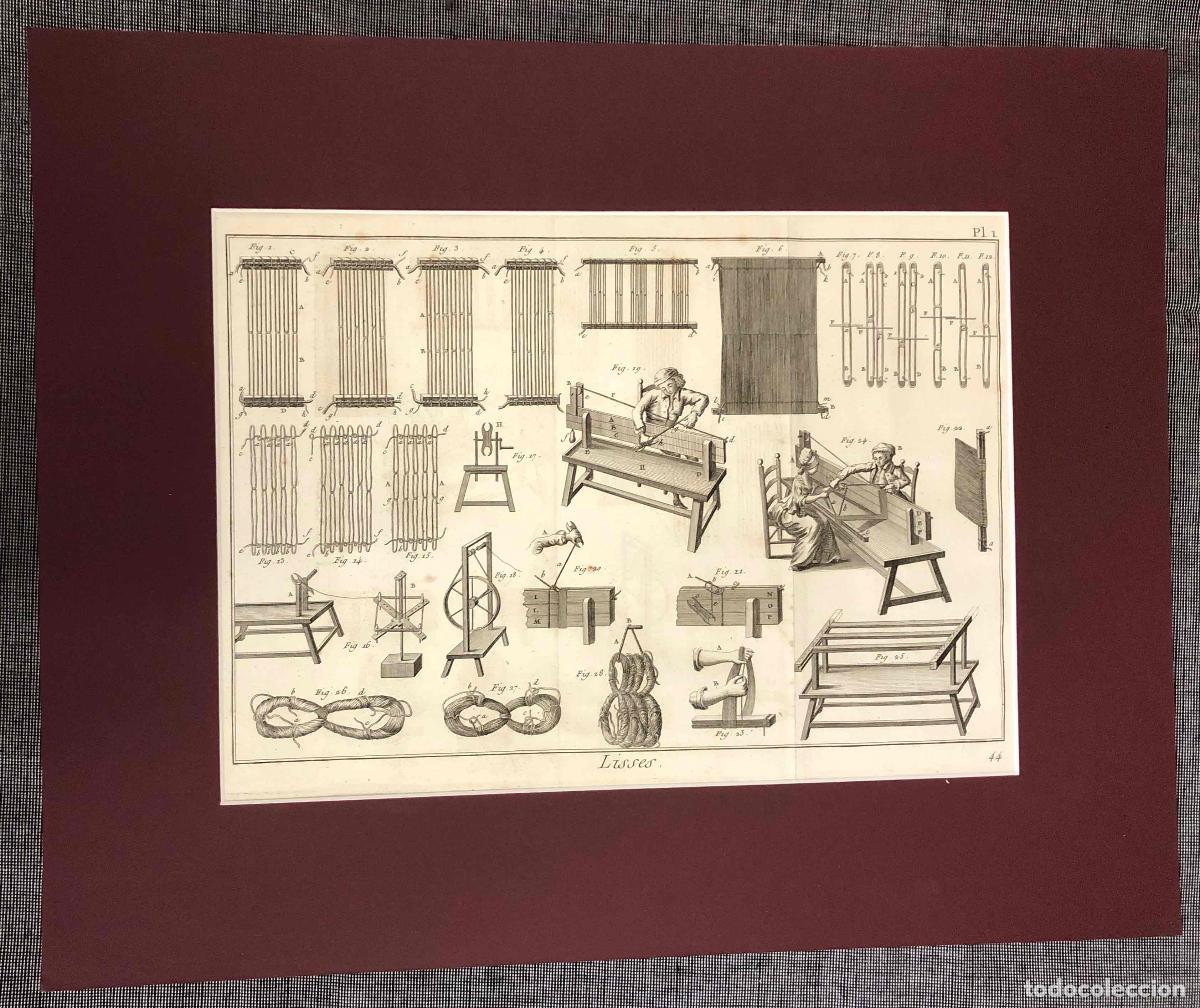 Arte: GRABADO TELAR. LISSES. BERNARD DIREX. DIDEROT. SIGLO XVIII