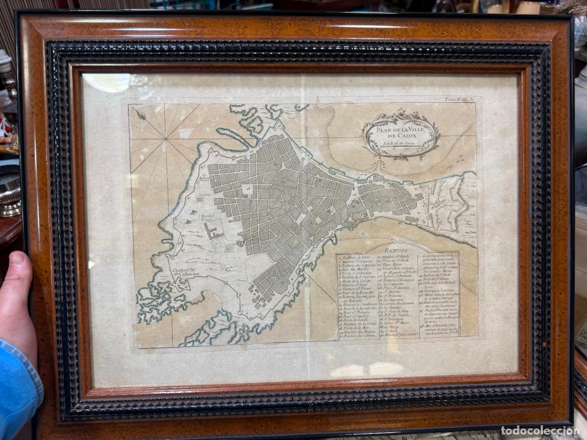 Arte: ANTIGUO GRABADO PLANO DE LA VILLA DE CADIZ - MEDIDA MARCO 54X46 CM