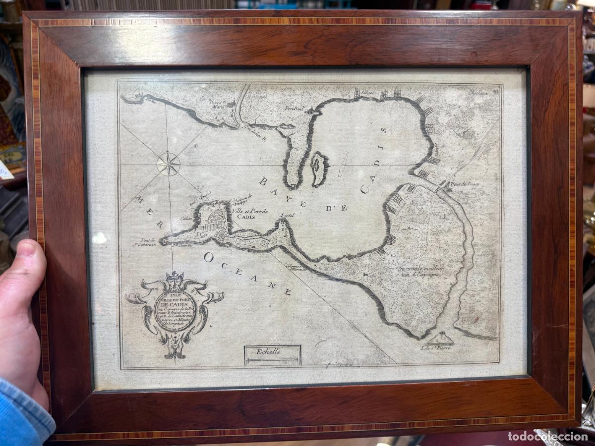 Arte: ANTIGUO GRABADO BAHIA DE CADIZ - MEDIDA MARCO 40X31 CM