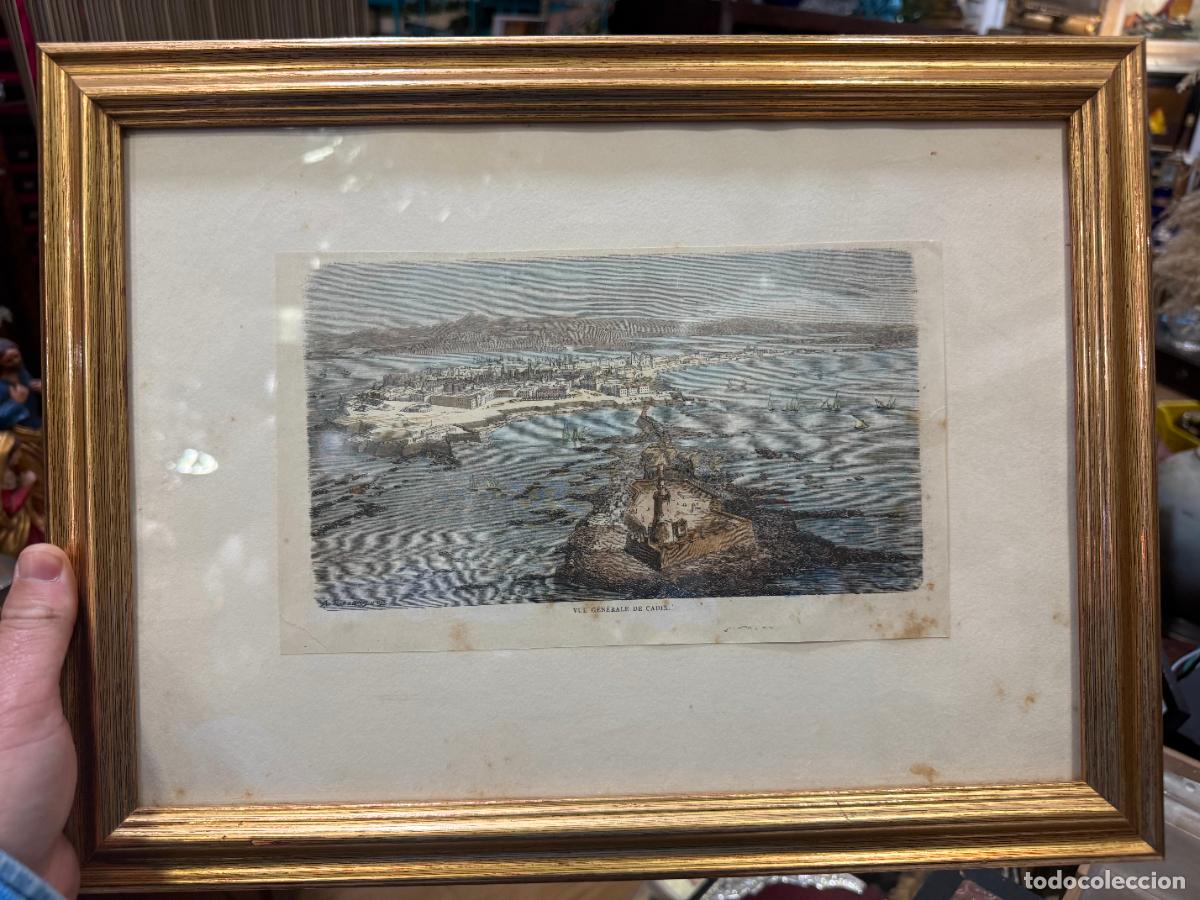 Arte: ANTIGUO GRABADO VISTA GENERAL DE CADIZ - MEDIDA MARCO 41X31 CM