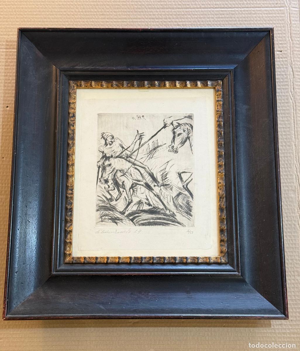 Arte: EXPRESIONISMO. ESCUELA ALEMANA. GRABADO FIRMADO Y NUMERADO. BATALLA ECUESTRE. CABALLOS. DON QUIJOTE