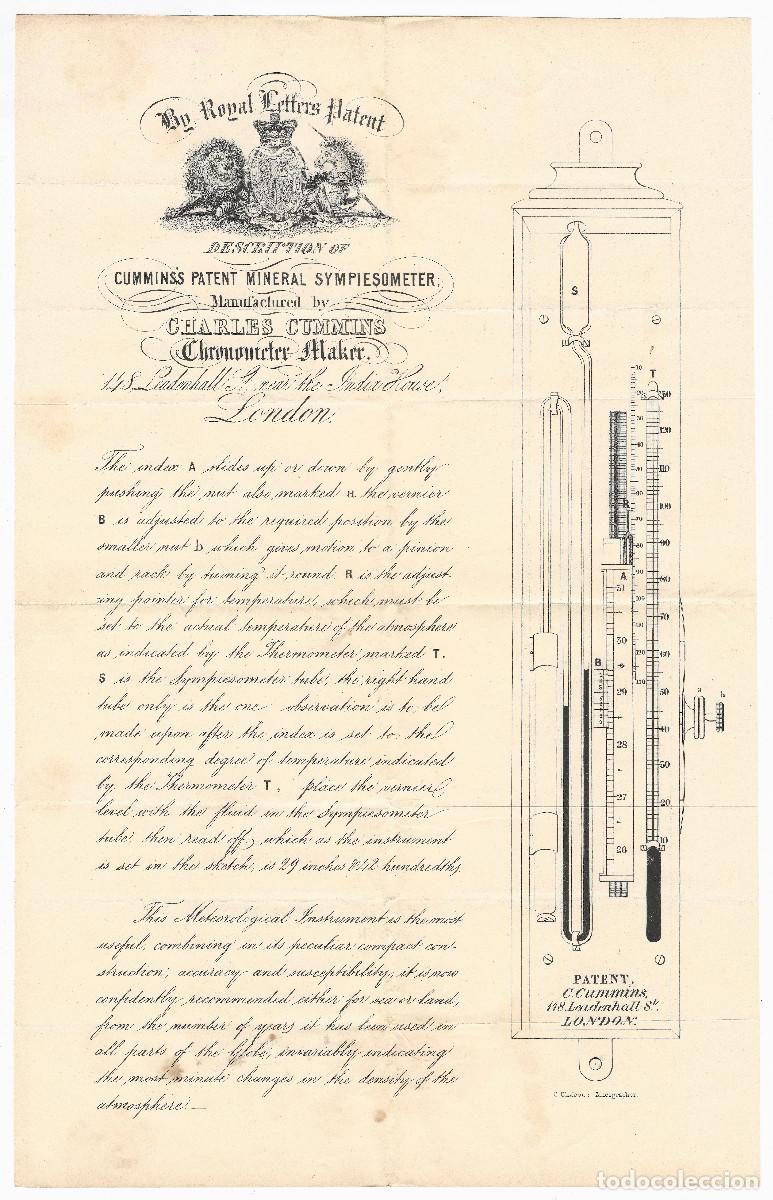 Art: BAROMETRO CHARLES CUMMINS MINERAL SYMPIESOMETER CHRONOMETER MAKER / c.39,5 x 25 cm