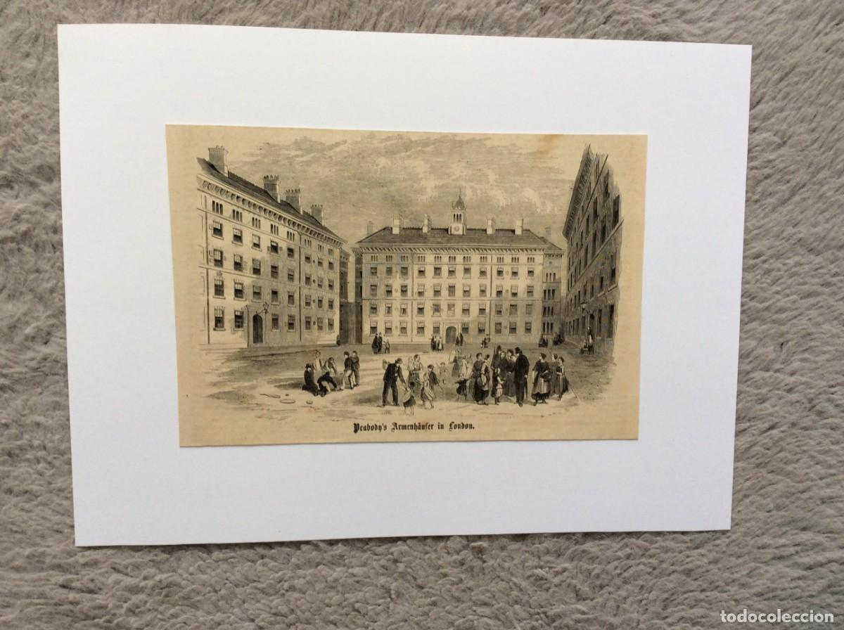 Kunst: Casas de caridade Peabody em Londres. Xilogravura alem&atilde; de 1866
