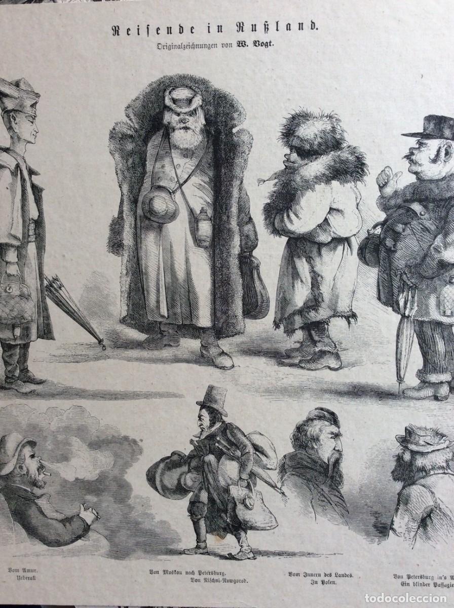 Kunst: Viajantes na R&uacute;ssia. Xilogravura original alem&atilde; do s&eacute;culo XIX