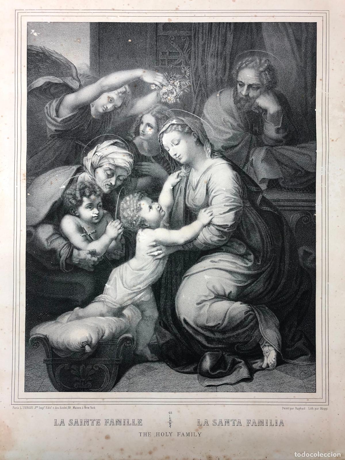 Arte: s.XIX grabado litografico Maggi para Turgis Paris - La Santa Familia de Rafael Sanzio