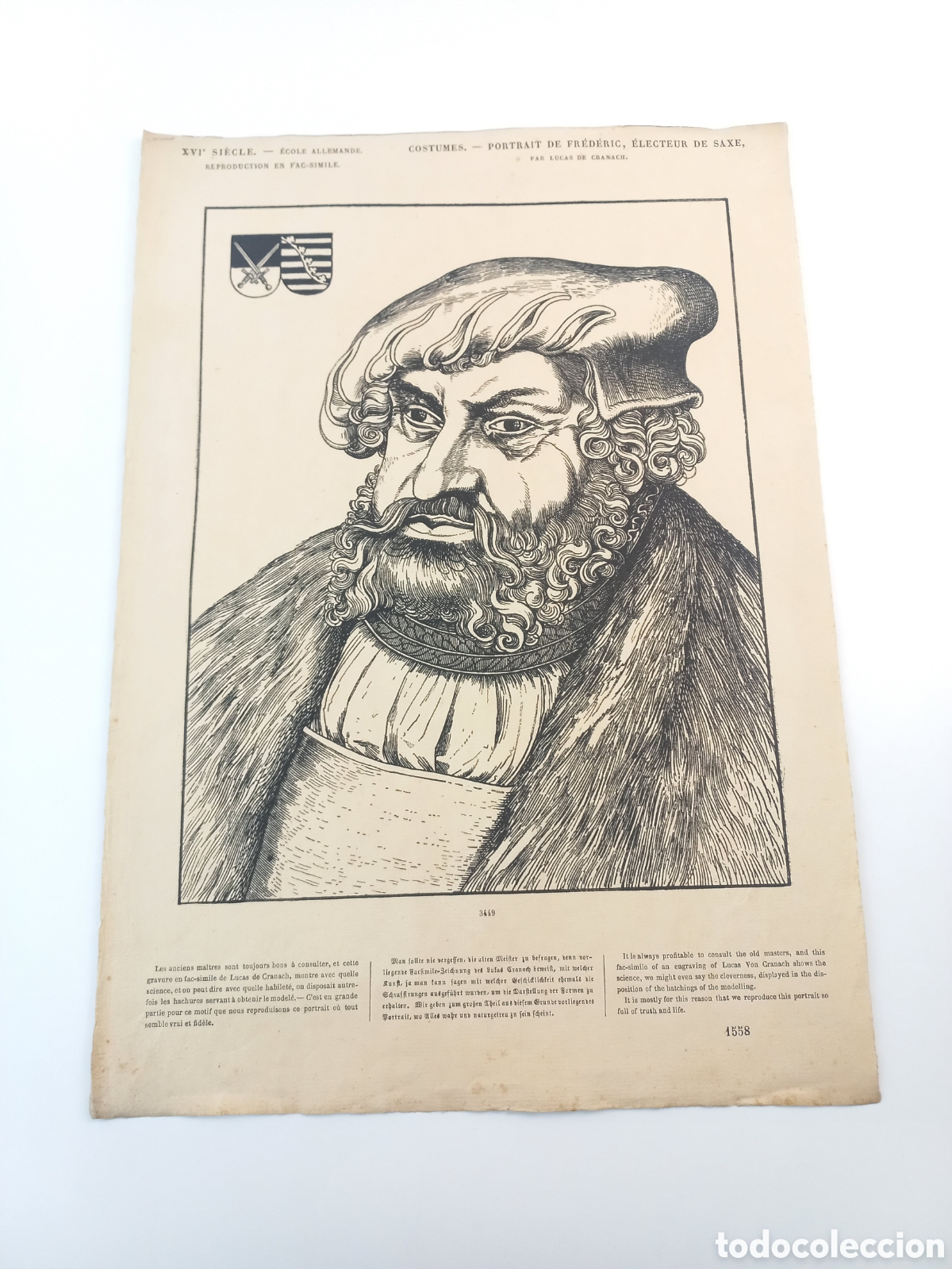 Arte: XVI Siecle. Ecole Allemande. Frederic, electeur de Saxe. Lucas de Cranach.