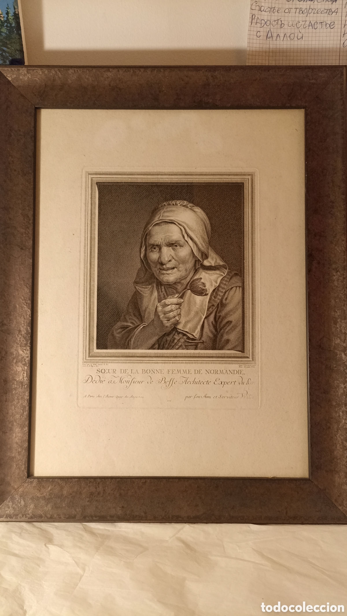 Arte: Antiguo Grabado Original de J.G. Wille (1774) - &rdquo;S&oelig;ur de la Bonne Femme de Normandie&rdquo;