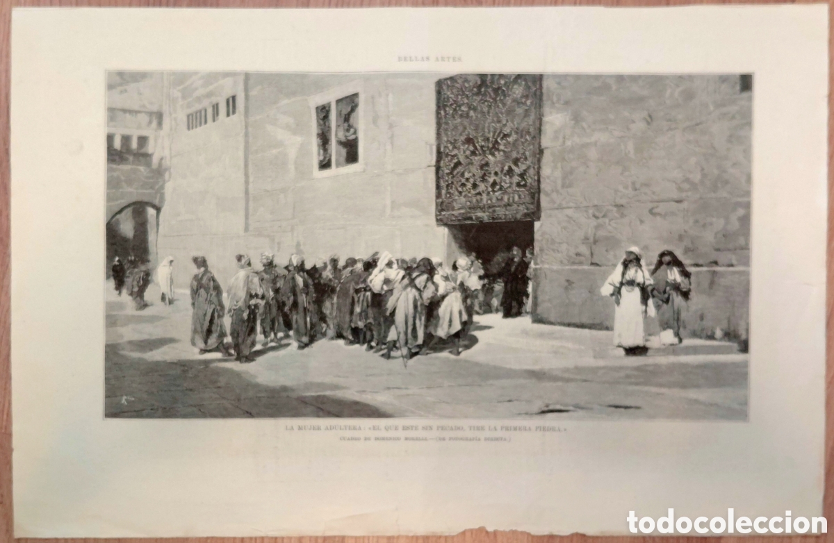 Arte: Grabado 1881 Domenico Morelli - &rdquo;La mujer ad&uacute;ltera&rdquo; - La Ilustraci&oacute;n Espa&ntilde;ola . Original