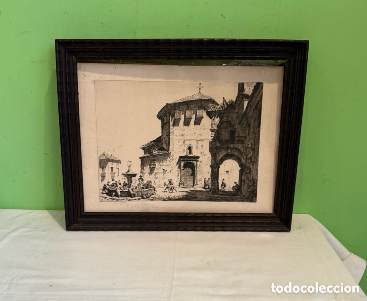 Arte: Lionel Lindsay grabado titulado The Zocodover Gate Toledo 1926 firmado a l&aacute;piz