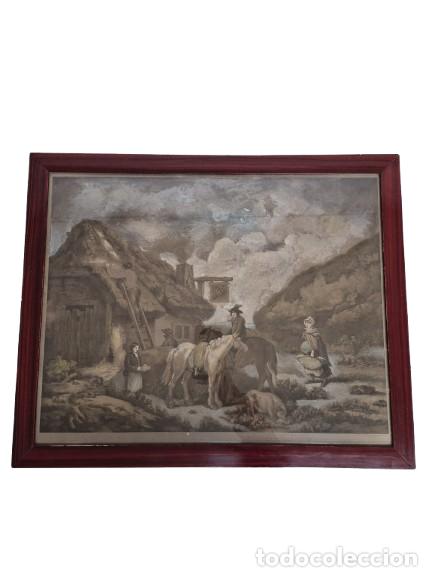 Arte: George Morland (1763 - 1804) W. WARD (Grabador) - Grabado Coloreado - The Thatcher (El Tejador)