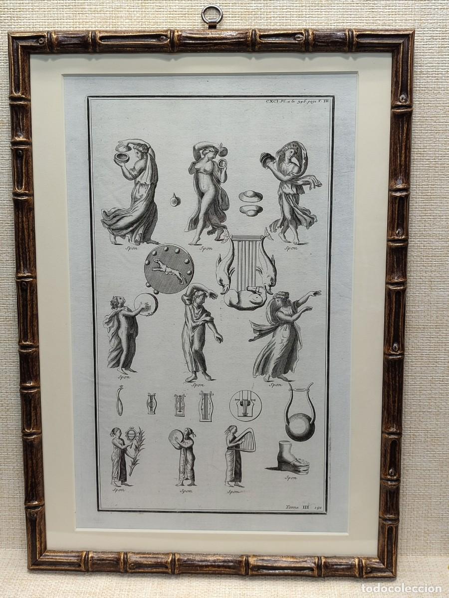 Arte: Instrumentos de musica. Plancha 191. L&acute;antiquite expliquee de Bernard de Montfaucon 1719. Cuadro.