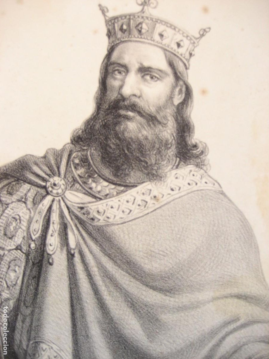 Arte: Precioso antiguo grabado del rey Alfonso I . lit Labielle . Espasa editores