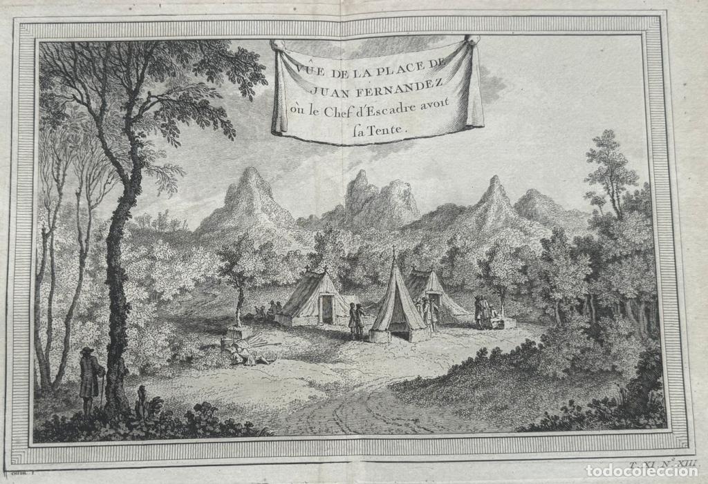 Arte: Vista de la isla de Juan Fern&aacute;ndez (Chile, Am&eacute;rica del sur), 1754. Bellin/Chedel/Prevost
