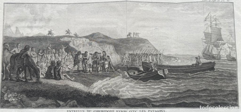 Arte: Entrevista del almirante Byron con los patagones (Am&eacute;rica del sur), hacia 1765. Bernard