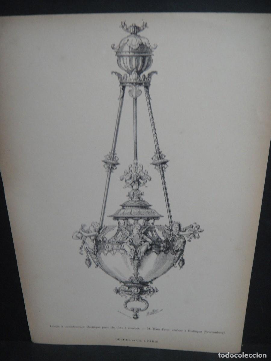 Arte: grabado ,lampara electrica - ducher et cie. paris