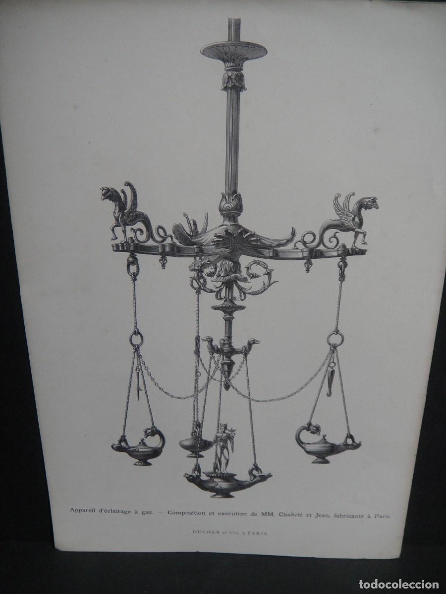 Arte: grabado , lampara de gas - ducher et cie. paris