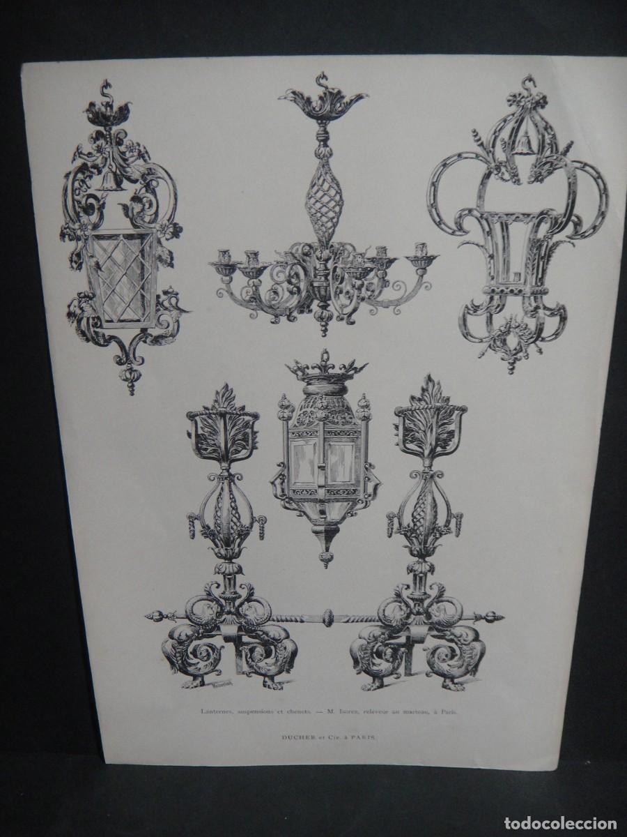 Arte: grabado , lamparas - ducher et cie. paris