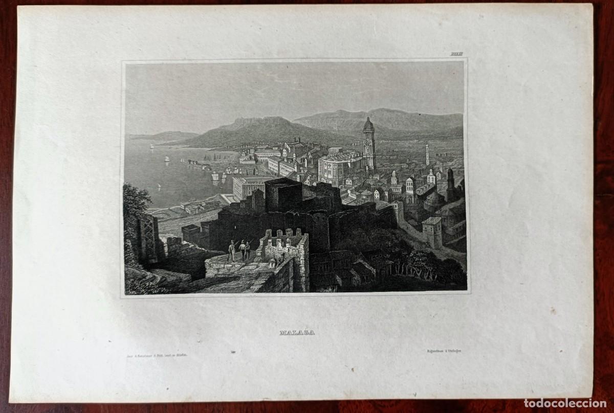Art: GRABADO ANTIGUO SIGLO XIX VISTA CIUDAD DE M&Aacute;LAGA