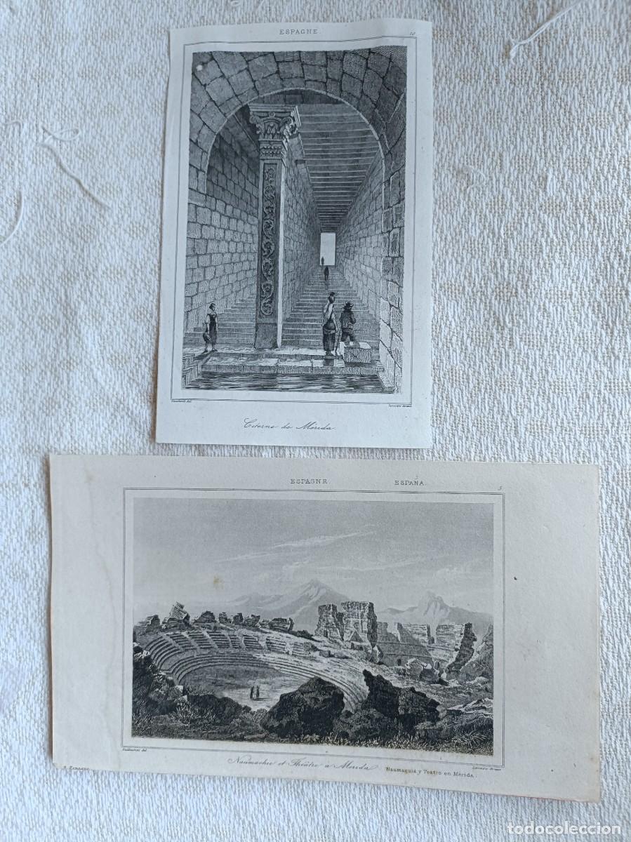 Arte: Dos Grabados antiguos SIGLO XIX - Teatro y cisterna de M&eacute;rida