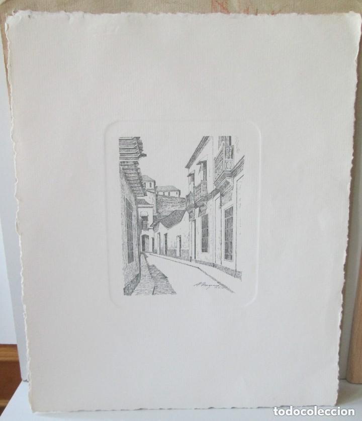 Arte: Pareja de grabados con im&aacute;genes de calles antiguas. A. Morgaard 1967