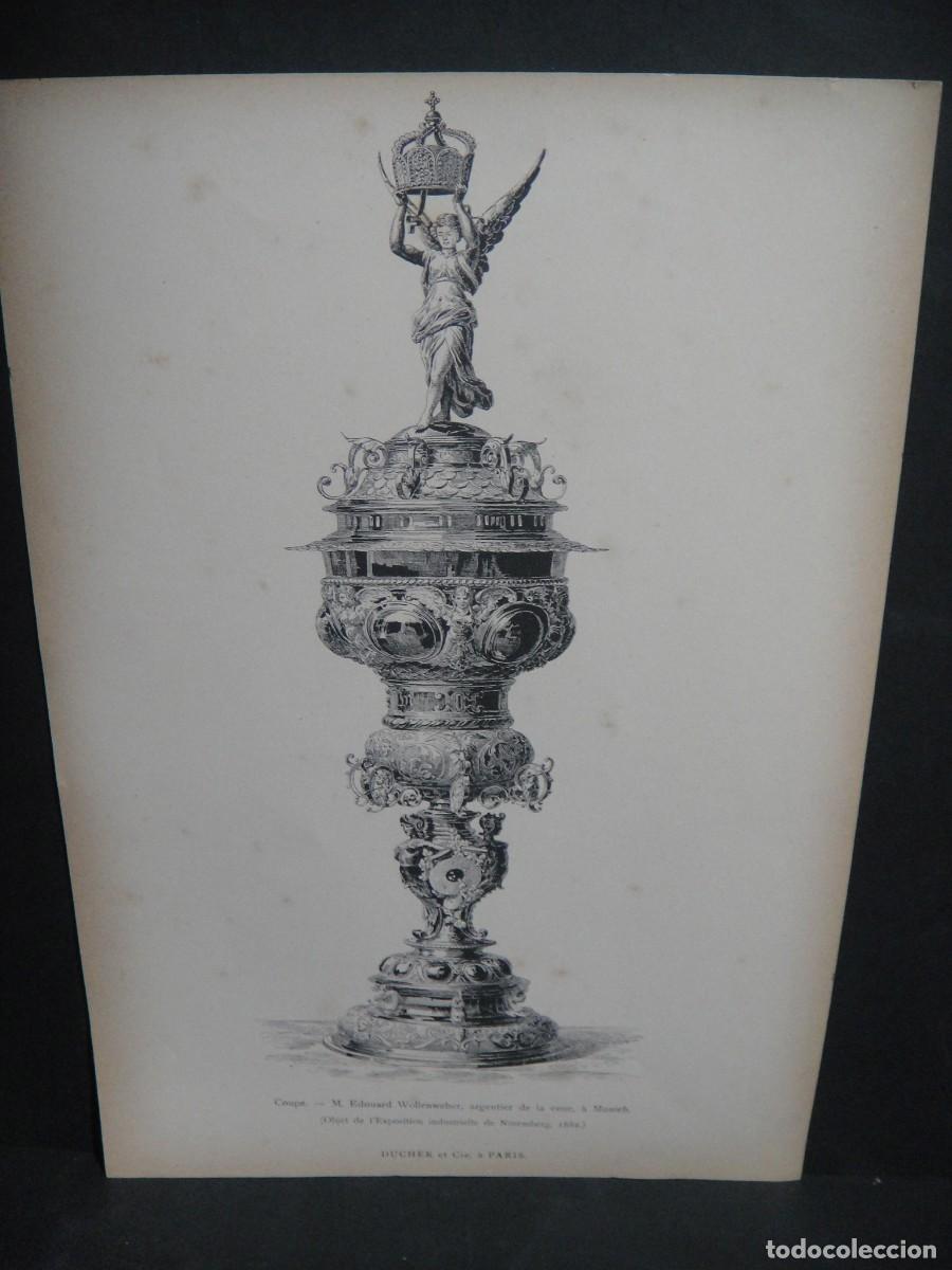 Arte: grabado , copa de plata , exposicion de nuremberg 1882 - ducher et cie. paris