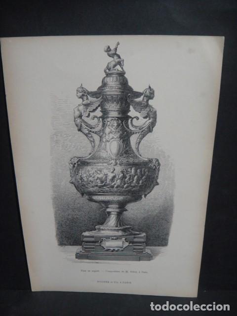 Arte: grabado ,vaso de plata - ducher et cie , paris