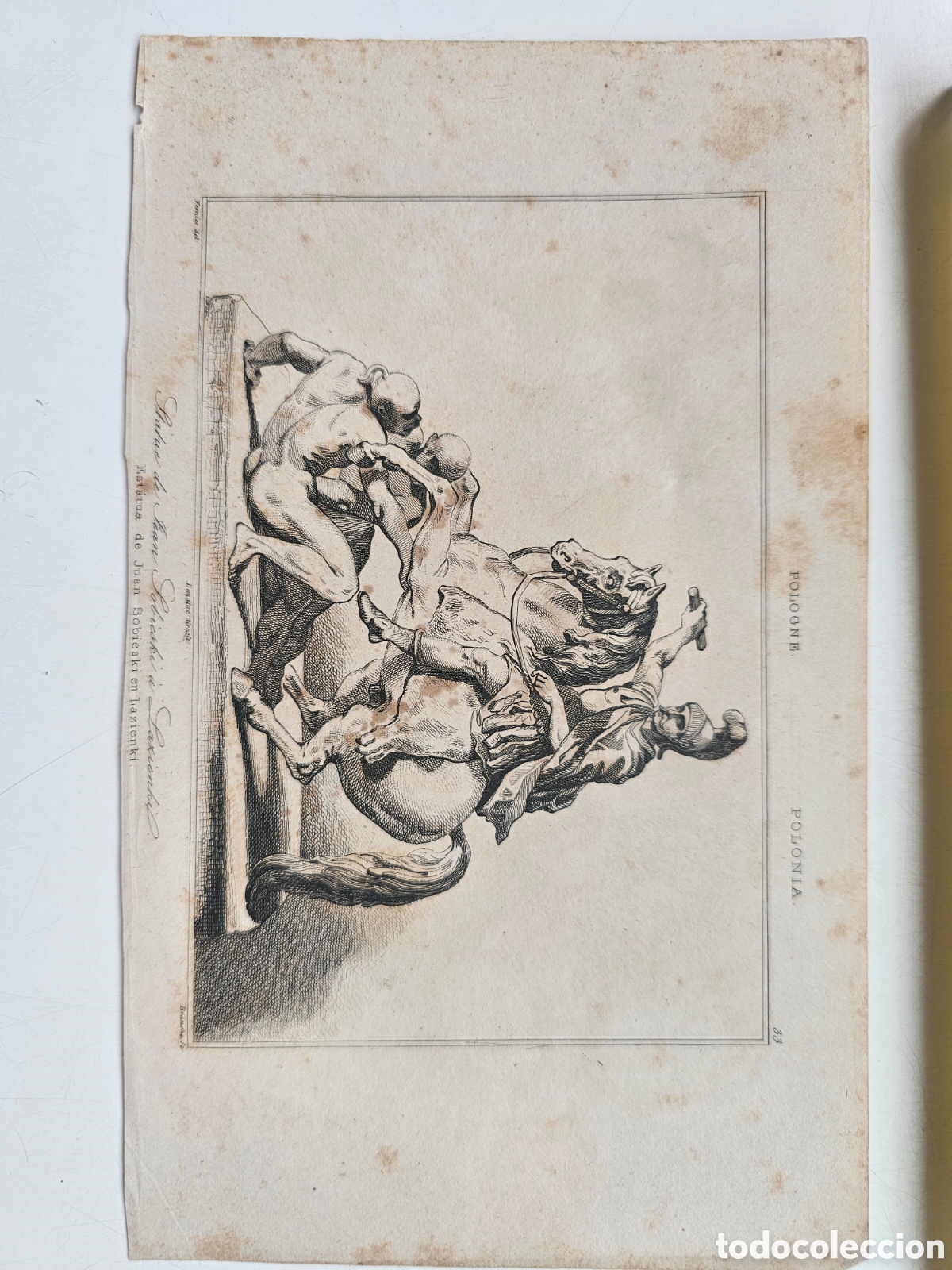 Arte: Grabado S. XIX - Estatua de Juan Sobieski en Lazienki (Polonia) - Vernier/Branche