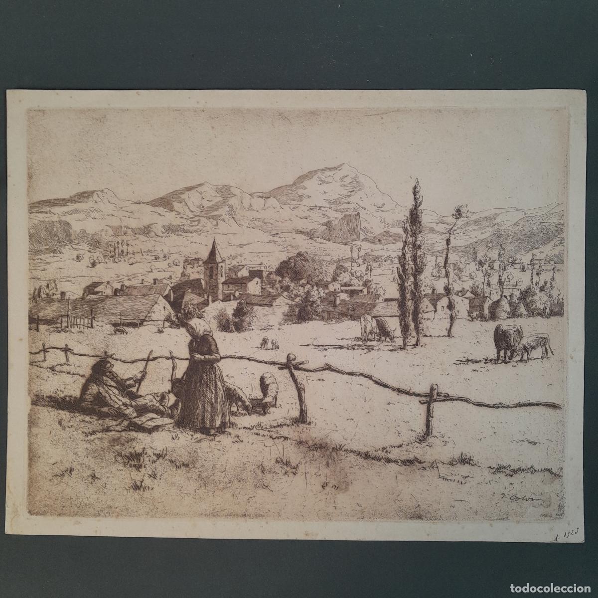 Arte: JOAN COLOM (1879-1964). GRABADO. LES PAGESES. FECHADO 1923.