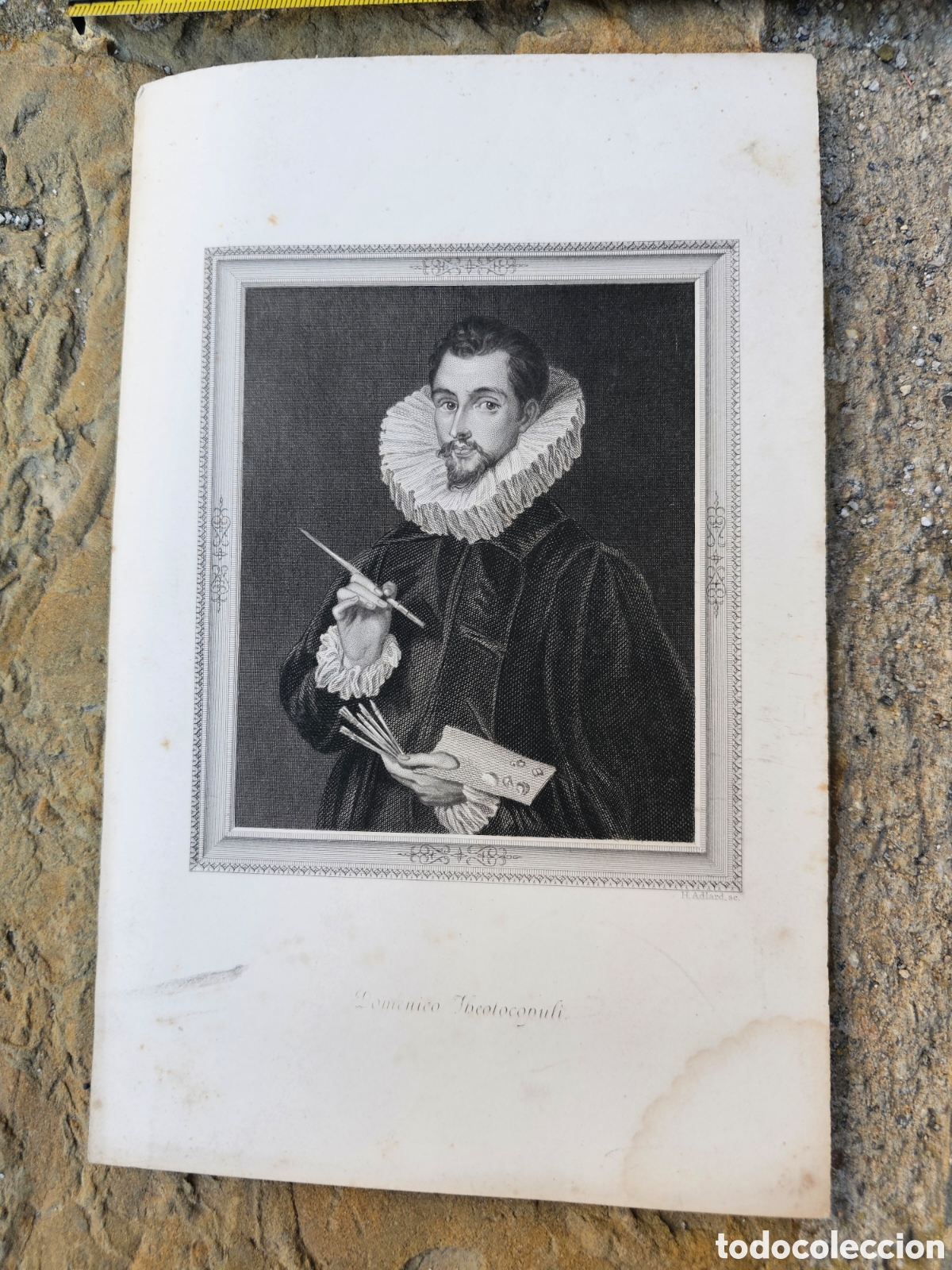 Arte: ​Grabado Antiguo de El Greco (Domenico Theotocopuli) - H. Adlard (S. XIX)