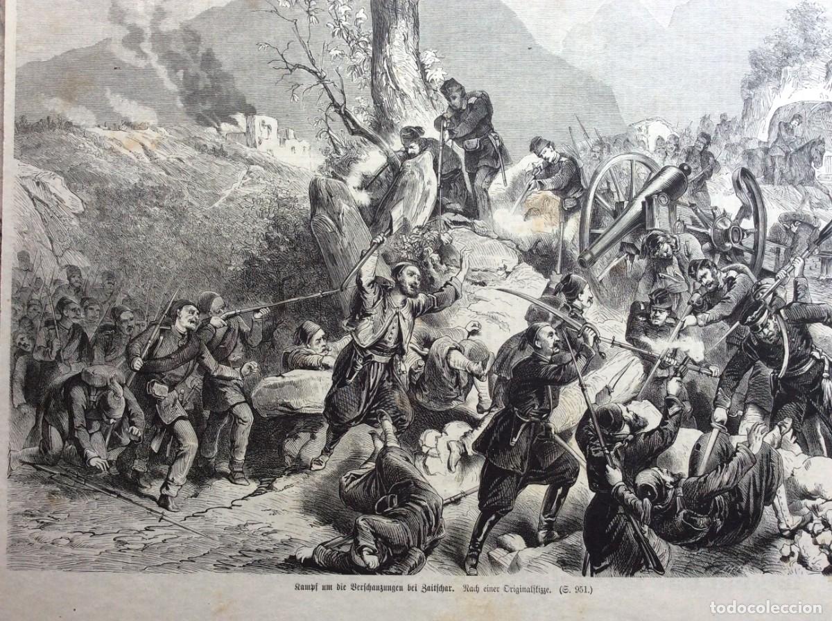 Arte: Batalha pelas muralhas de Baitschar - Xilogravura alem&atilde; do s&eacute;culo XIX