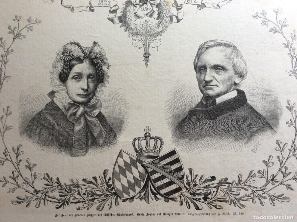 Arte: Celebra&ccedil;&atilde;o das bodas de ouro do casal real sax&atilde;o, o rei Johann e Rainha Amalie.. Xilogravura de1872