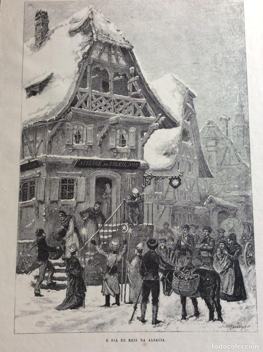 Arte: O dia de Reis na Alsacia. Xilogravura original do s&eacute;culo XIX